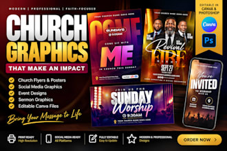 design canva church graphics, crusade flyer, sermon, church social media fyler