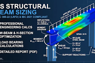 calculate load bearing steel beam sizing and structural design for US building