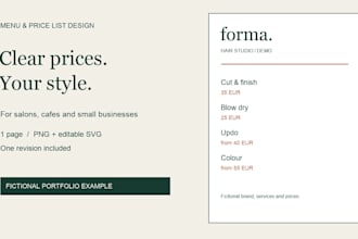 design a clean salon price list or restaurant menu