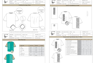 create a t shirt tech pack with detailed specifications
