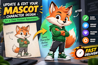 update and edit your mascot character design for a clean polished appearance