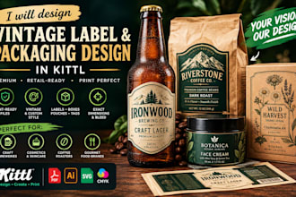 design a vintage product label and packaging design in kittl