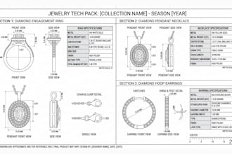 design custom jewelry cad design necklace tech pack wrist watch design