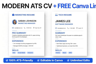 créer votre CV professionnelmoderne et ats sur canva en 24h