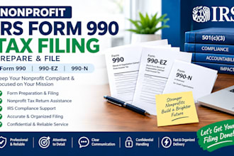 prepare and file irs form 990, 990ez, 990n , 8868, 1023 nonprofit tax returns