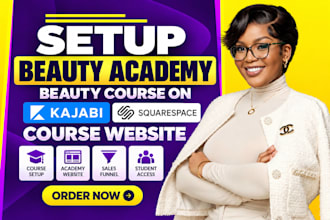 setup beauty course on kajabi squarespace, beauty academy, course website funnel