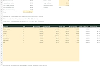 create an excel recipe costing and food cost calculator