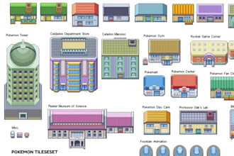 draw pokemon style pixel art tileset, rpg maker game assets pixel art character