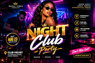 design professional night club party, club, concert, music flyer