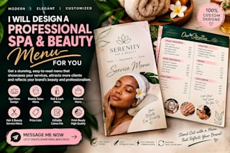 design a modern spa menu, digital menu, and price list