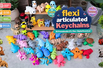 design custom 3d flexi toy, fidget clicker, articulated flexi animal keychain