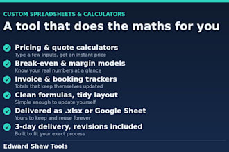 build a custom excel spreadsheet, calculator or pricing tool