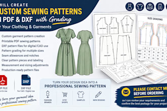 create custom PDF sewing patterns in PDF and dxf with grading for your clothing