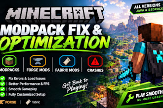 fix and optimize minecraft modpack, forge mods, fabric mods and crashes