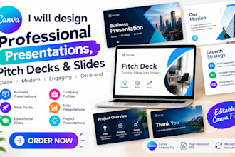 design professional canva presentations, pitch decks and slides
