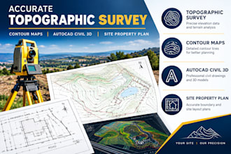 accurate topographic survey, contour maps, autocad civil 3d, site property plan