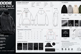 create a hoodie tech pack for clothing and streetwear manufacturing