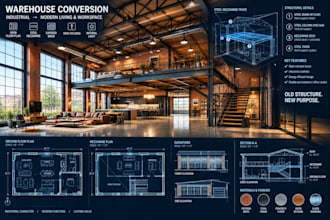 adaptive reuse architect plans and warehouse conversion sets