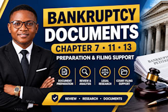 prepare chapter 7 11 and 13 bankruptcy documents and court filing support