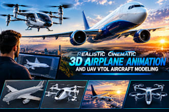 create realistic cinematic 3d airplane animation and uav vtol aircraft modeling