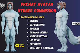 create 3d furry vtuber avatar, nsfw vrchat avatar, vtuber model rigging, animaze