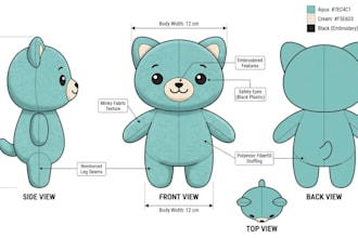 create plush toy reference sheet stuffed animal plush toy tech pack ych concept