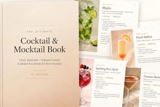 editable cocktail recipe ebook, digital guide , drink recipes, party ideas ebook
