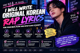 write original korean rap lyrics for your beat, flow and kpop song concept today