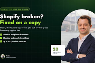 set up your shopify store, fix bugs and bulk upload products