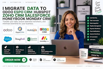 migrate data to odoo espo crm hubspotzoho crm salesforce honeybook monday