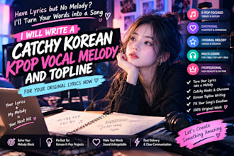 write a catchy korean kpop vocal melody and topline for your original lyrics now