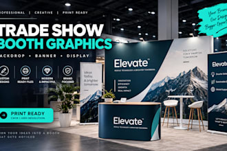 design tradeshow booth, exhibition backdrop, banner and booth graphics