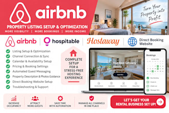 setup property listing on airbnb, hospitable hostaway direct booking website