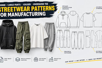 create hoodie cargo jogger and oversized tee patterns for manufacturing