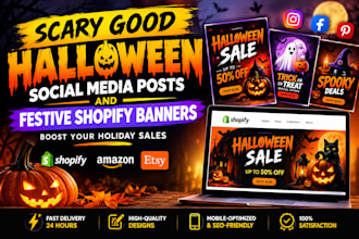 design scary good halloween social media posts and festive shopify banners