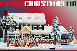 design custom christmas lego moc 3d model  lego car house with pdf instructions