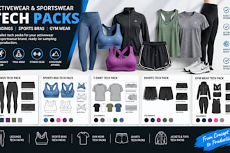 create activewear and sportwear tech packs for leggings , sport bras , gym wear