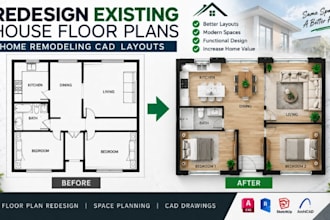 redesign existing house floor plan home remodeling cad layouts