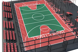 do 3d sport complex, 3d gym, 3d bar, 3d restaurant with modelling and rendering