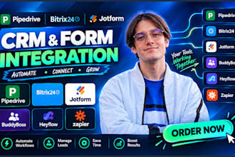 setup pipedrive crm, bitrix 24 jotform buddy boss heyflow n8n zapier integration