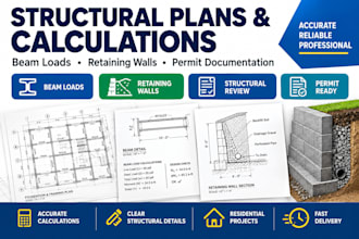 structural design, beam calculations and retaining wall design