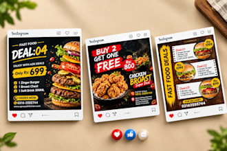 design restaurant social media posts, flyers, menus and banners