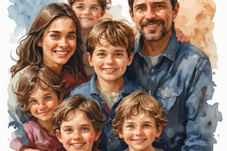 create a watercolor family portrait