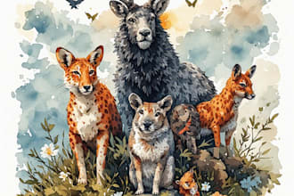 paint animals watercolor or digital illustration