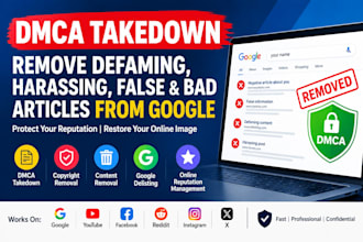takedown defaming,harassing, false and bad articles from google under dmca