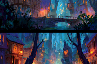 draw anime background, 2d environment, landscape