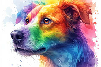 draw a rainbow watercolor portrait of your pet