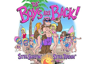 create a retro beach summer vacation logo with custom vector art