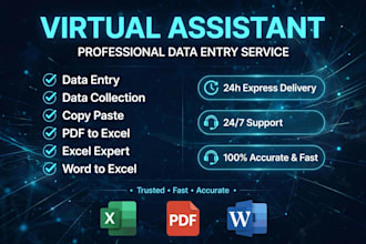 do excel data entry ,data typing ,PDF to excel and  copy paste