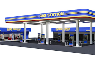 design and renovate 3d petrol station, fuel and gas station and commercial site